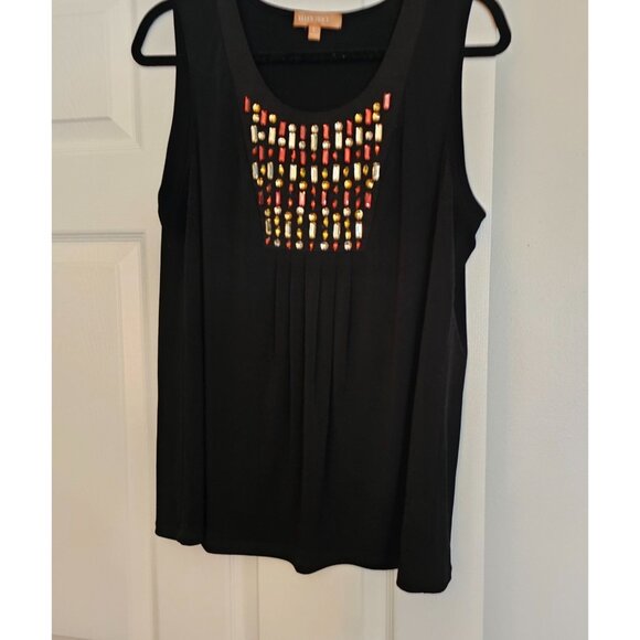 Ellen Tracy Black Sleeveless Women's Top W/Beaded Front Sz L Career Office - Picture 1 of 9